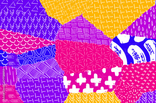 Abstract black strokes, Hand sketched Vector Pattern. Retro abstract pattern in geometric style. Abstract multicolored geometric pattern.	
