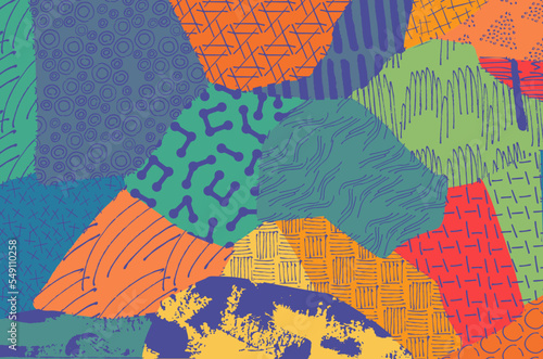 Abstract black strokes, Hand sketched Vector Pattern. Retro abstract pattern in geometric style. Abstract multicolored geometric pattern.	
