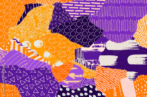 Abstract black strokes, Hand sketched Vector Pattern. Retro abstract pattern in geometric style. Abstract multicolored geometric pattern.	
