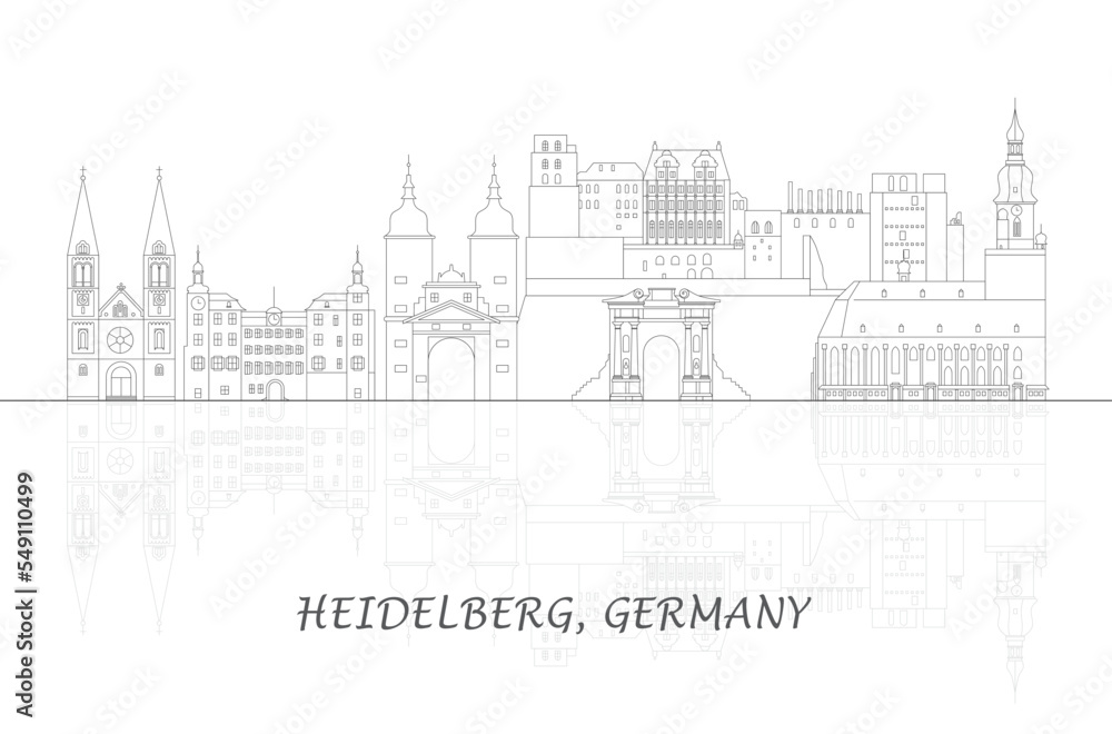Outline Skyline panorama of city of Heidelberg, Germany - vector illustration