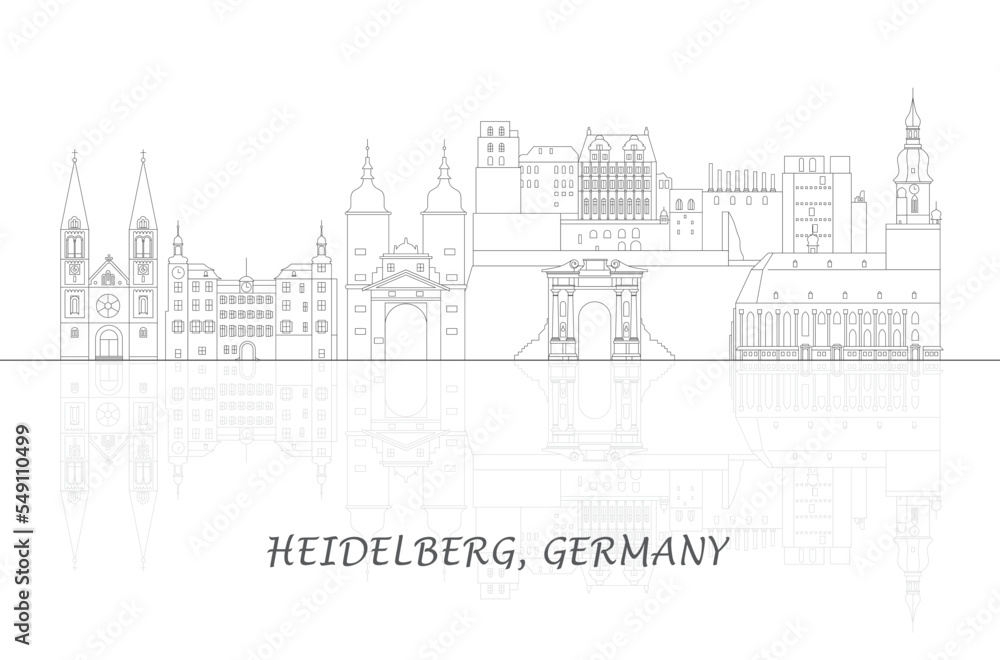 Fototapeta premium Outline Skyline panorama of city of Heidelberg, Germany - vector illustration