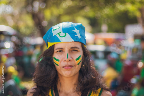 brazilian girl with brazilian flag in protest against election fraud