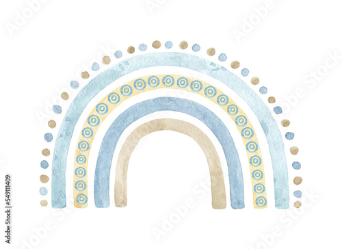 Cartoon blue rainbow..Watercolor hand painted illustrations for baby shower isolated on white background .