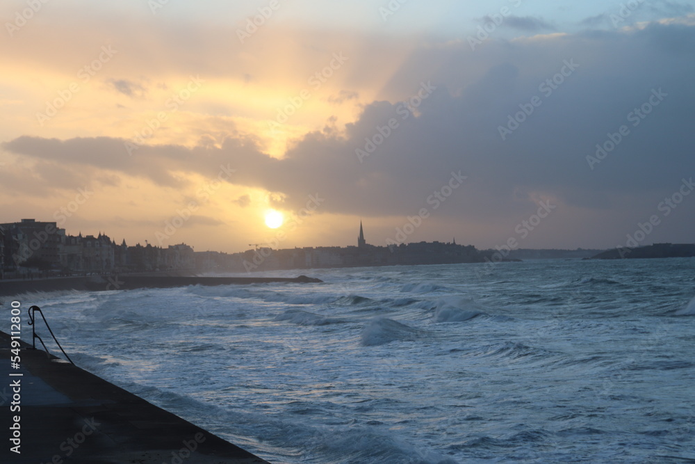 Saint-Malo, coucher, soleil, mer, émeraude, 