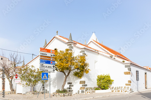 a street at the rear side of the Main Church of Saint Anthony in Ameixial, municipality of Loulé, district of Faro, Algarve, Portugal