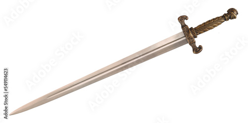 Fotografia Old sword medieval weapon blade knight equipment with ornate handle isolated on