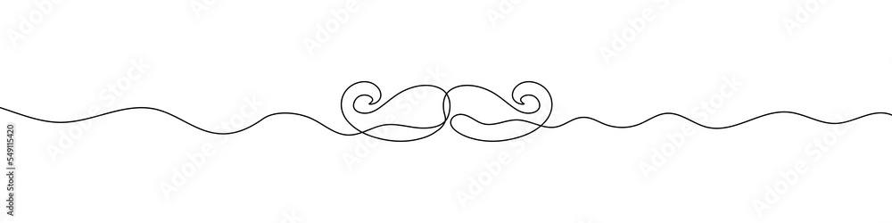 Linear background of mustache. One continuous line drawing of a mustache. Vector illustration. Mustache icon isolated Linear background of mustache. One continuous line drawing of a mustache. Vector illustration. Mustache icon isolated