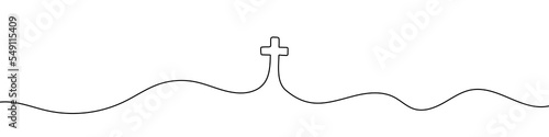 Continuous line drawing of christian cross. Religious cross one line icon. One line drawing background. Vector illustration. Cross black icon