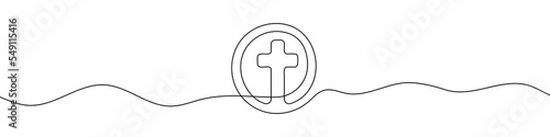 Continuous line drawing of christian cross. Religious cross one line icon. One line drawing background. Vector illustration. Cross black icon