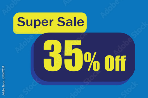 35% off super sales retail stores. Blue and yellow rectangle. Big yellow numbers with blue letters at the top. Ideal for product clearance and shopping and black friday promotions.