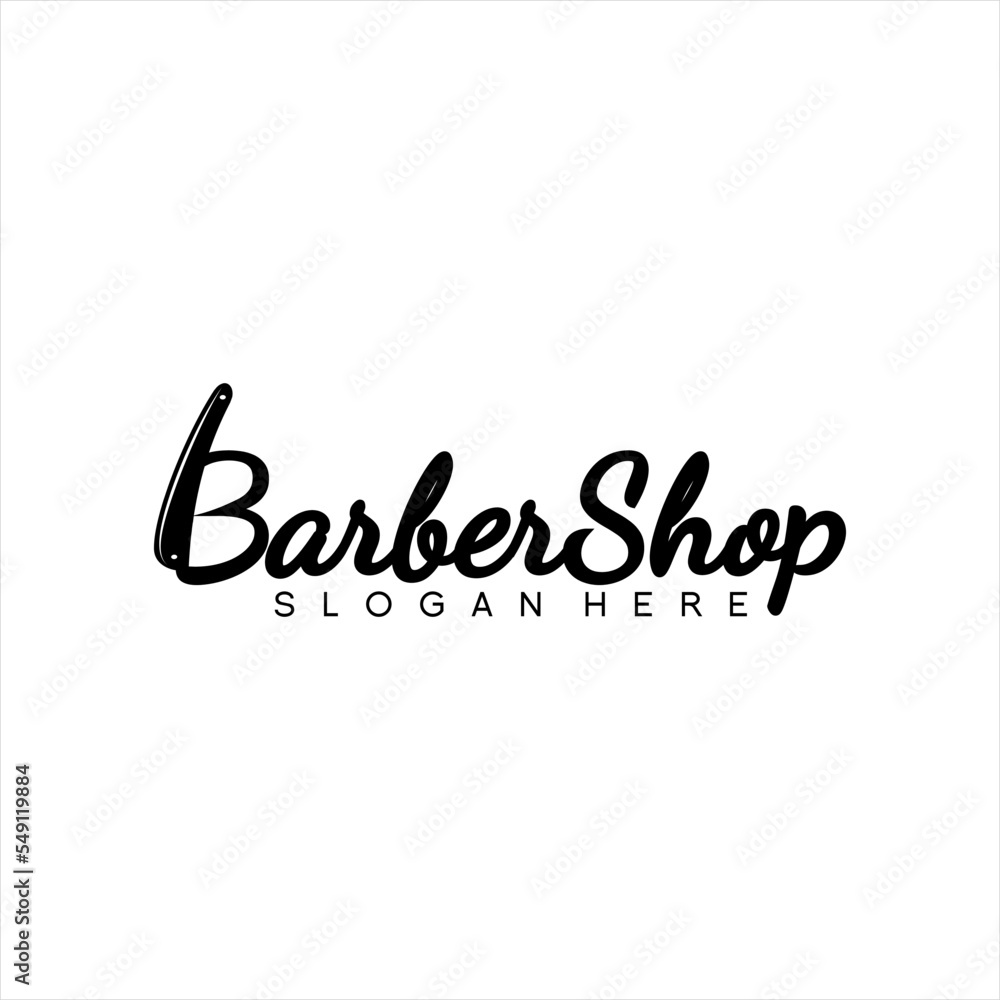 Letter Barbershop. Isolated on a white background.Letter Barbershop with razor in B letter Letter Barbershop. Isolated on a white background.Letter Barbershop with razor in B letter