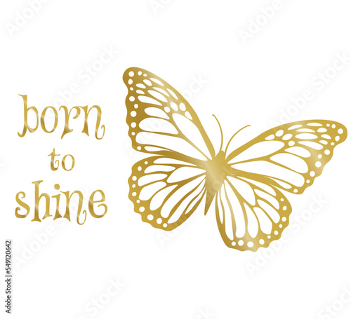 golden butterfly and born to shine text on white background