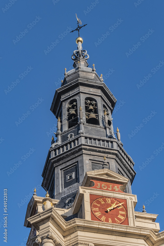 Zuiderkerk (Southern church) - XVII century Protestant church in Amsterdam Nieuwmarkt area. Church constructed in 1611, church tower (1614) dominates surrounding area. Amsterdam. Netherlands.