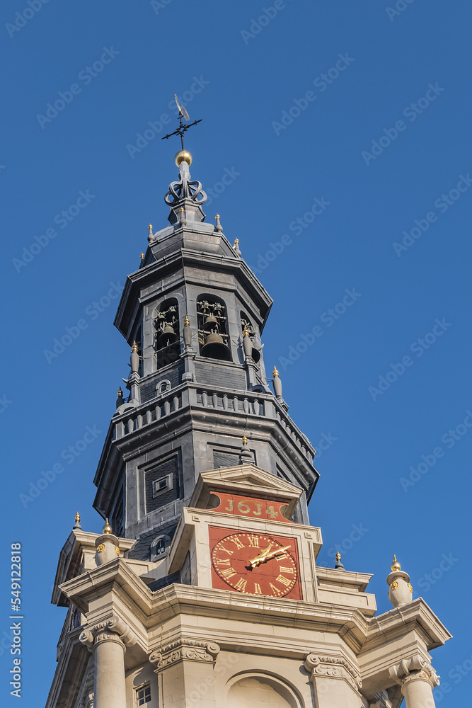 Zuiderkerk (Southern church) - XVII century Protestant church in Amsterdam Nieuwmarkt area. Church constructed in 1611, church tower (1614) dominates surrounding area. Amsterdam. Netherlands.
