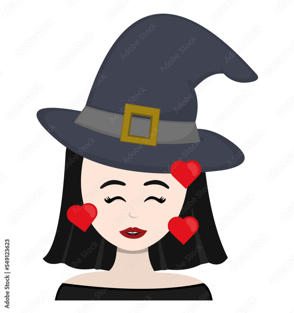 vector illustration of a cartoon witch in love surrounded by hearts