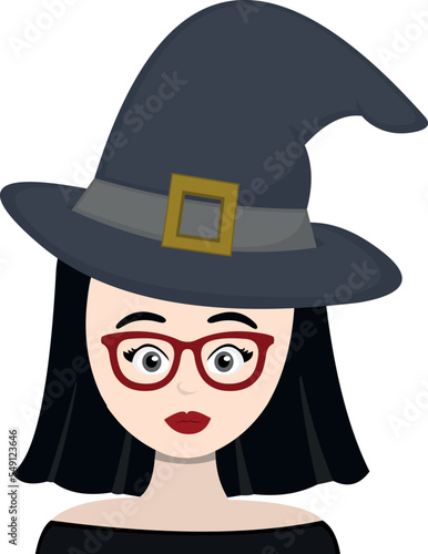 vector illustration of a cartoon witch with red nerd glasses