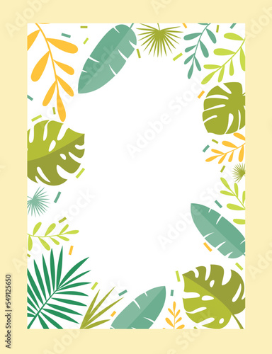 Safari frame concept. Graphic element for website, template, layout and mock up. Leaves and tropical plants, floristry and botany, jungle. Materials for children. Cartoon flat vector illustration