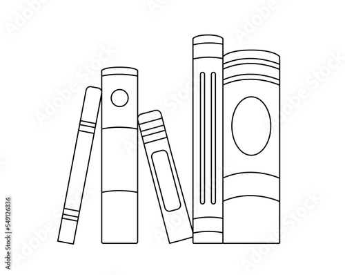 Doodle book icon. Textbooks on shelf, apartment decoration, pin information. Symbol of education, learning and training. Graphic element for greeting postcard. Cartoon flat vector illustration