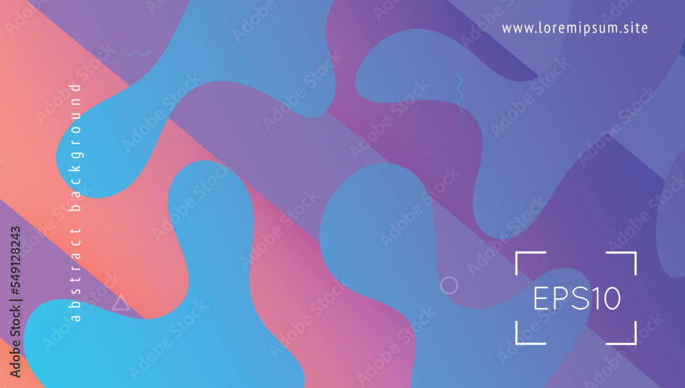 Abstract Poster. Technology Backdrop. Trendy Frame. Cool Landing Page. Flat Digital Flyer. Purple Memphis Design. Neon Texture. Gradient Shape. Violet Abstract Poster