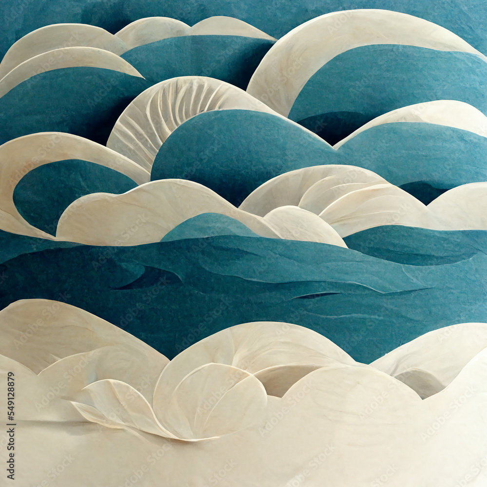 Obraz premium papercut craft cloudscape of a vintage illustration collage of blue and white clouds - beautiful sky for a textured paper background wallpaper in artistic flat design style like origami