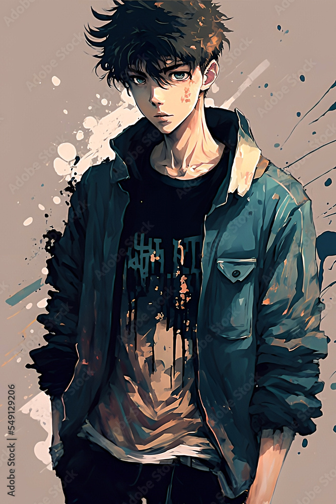 Stylish dressed anime boy Stock Illustration