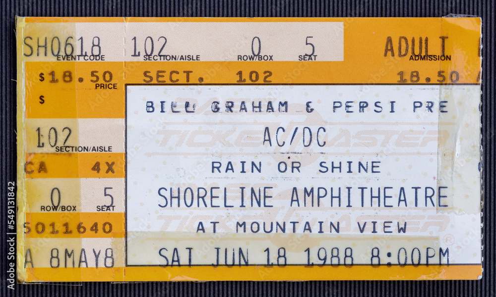 Mountain View, California - June 18, 1988 - Old used ticket for the ...