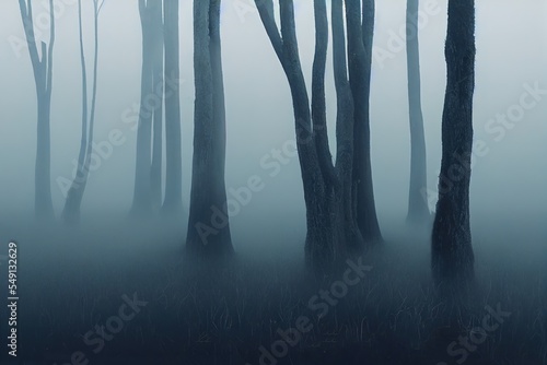 Fog over the water. Dead trees standing in deep dense fog © MUNUGet Ewa