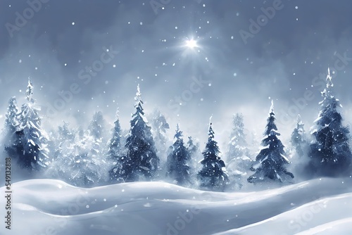 Snow winter landscape. Christmas skyline first star © MUNUGet Ewa