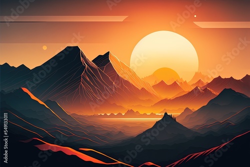 Landscape Background Of Mountains With The Sun Illustration