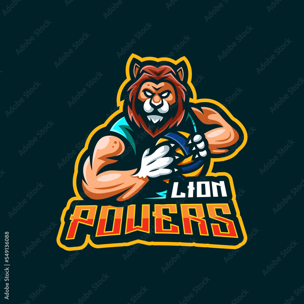 Lion Power Mascot Logo Template Lion Man Logo Holding A Ball In His 