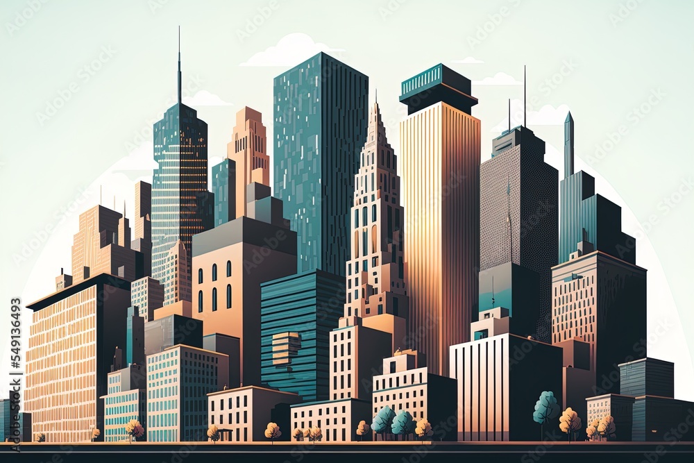 Urban Building Skyline Panoramic Illustration