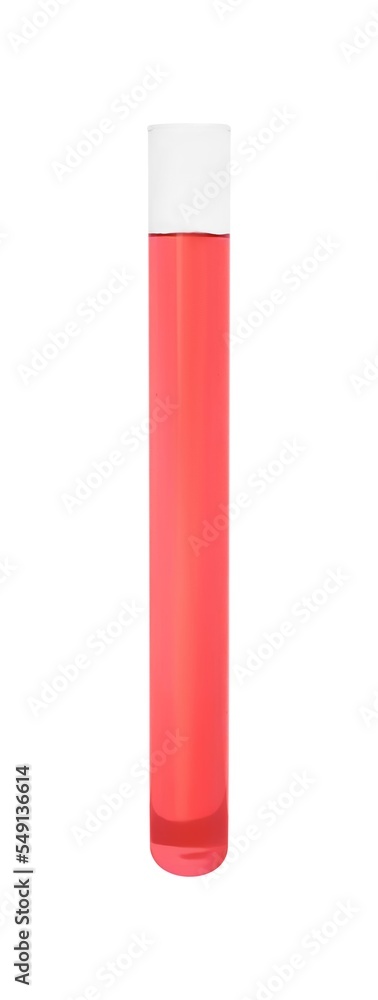 Test tube with red liquid isolated on white Test tube with red liquid isolated on white