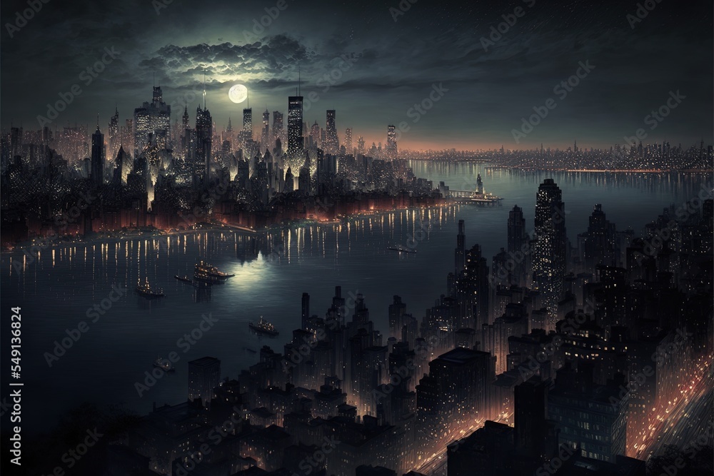 Naklejka premium A View Of New York City At Night Time