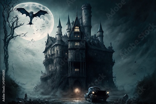The Challenger Stands In Front Of The Spooky Castle Illustration.