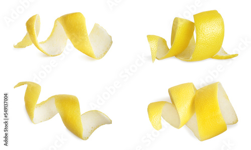 Set with lemon zest on white background