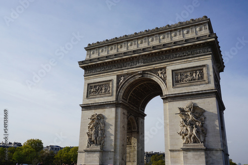 closeup of the arc de triomphe in paris france