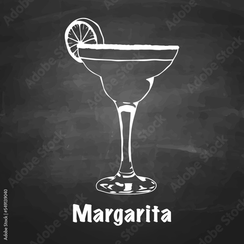 margarita cocktail hand drawn with chalk on a blackboard with lettering. isolated vector graphic