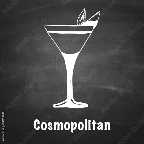 cosmopolitan cocktail hand drawn with chalk on a blackboard with lettering. isolated vector graphic
