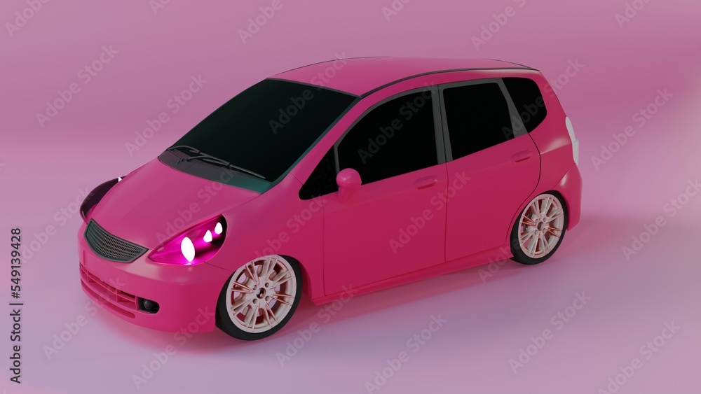 3d image, 3d render of a pink car on a pink background.