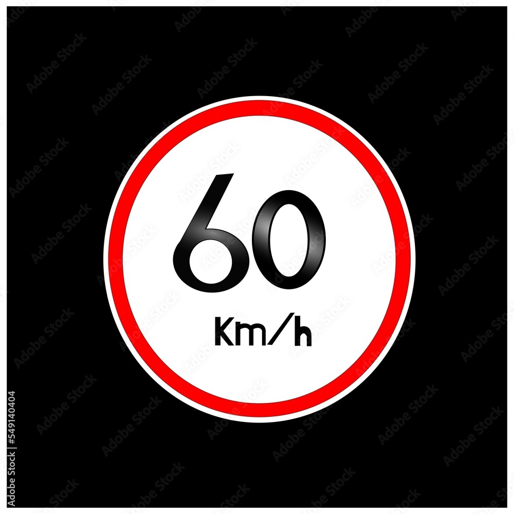 Maximum allowed speed sign 60 kilometers per hour. Banner with black background and red and white circle. Maximum allowed speed sign 60 kilometers per hour. Banner with black background and red and white circle.