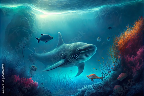 stunning landscape and underwater se, background pattern, illustration with water azure