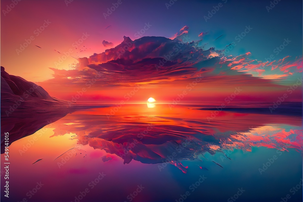 spectacular abstract image of, a sunset over a body of water, illustration with water sky