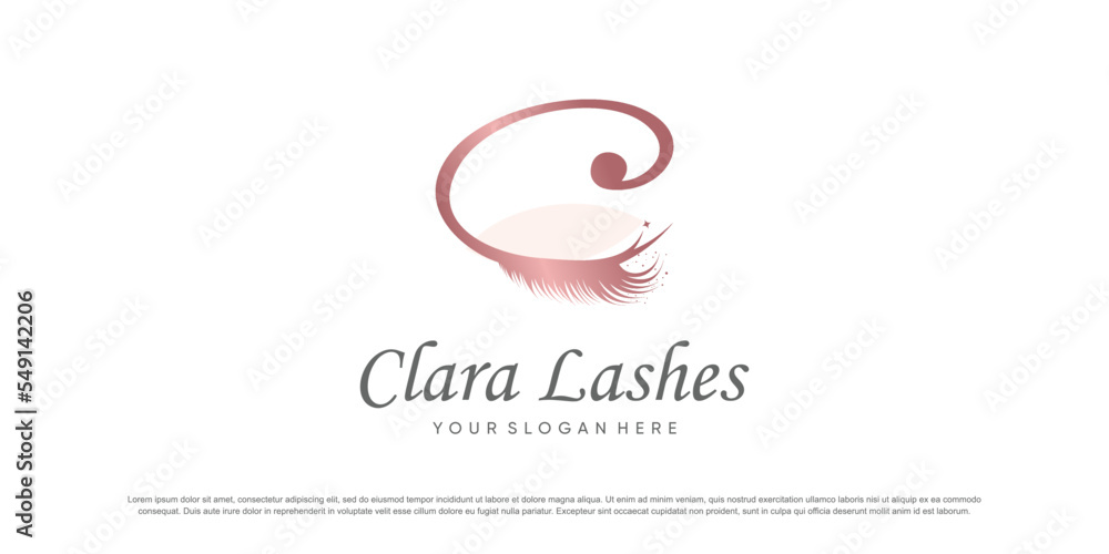 Eyelashes logo design vector with letter C concept