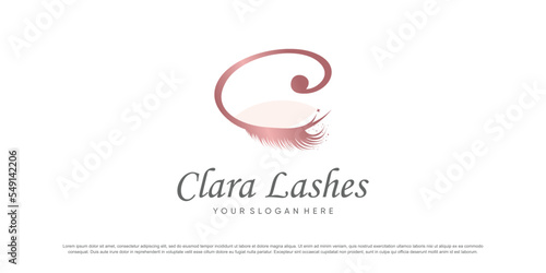 Eyelashes logo design vector with letter C concept