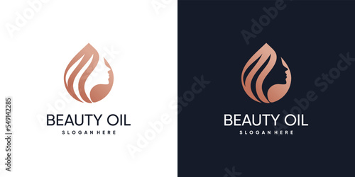 Oil beauty logo design vector with woman face concept