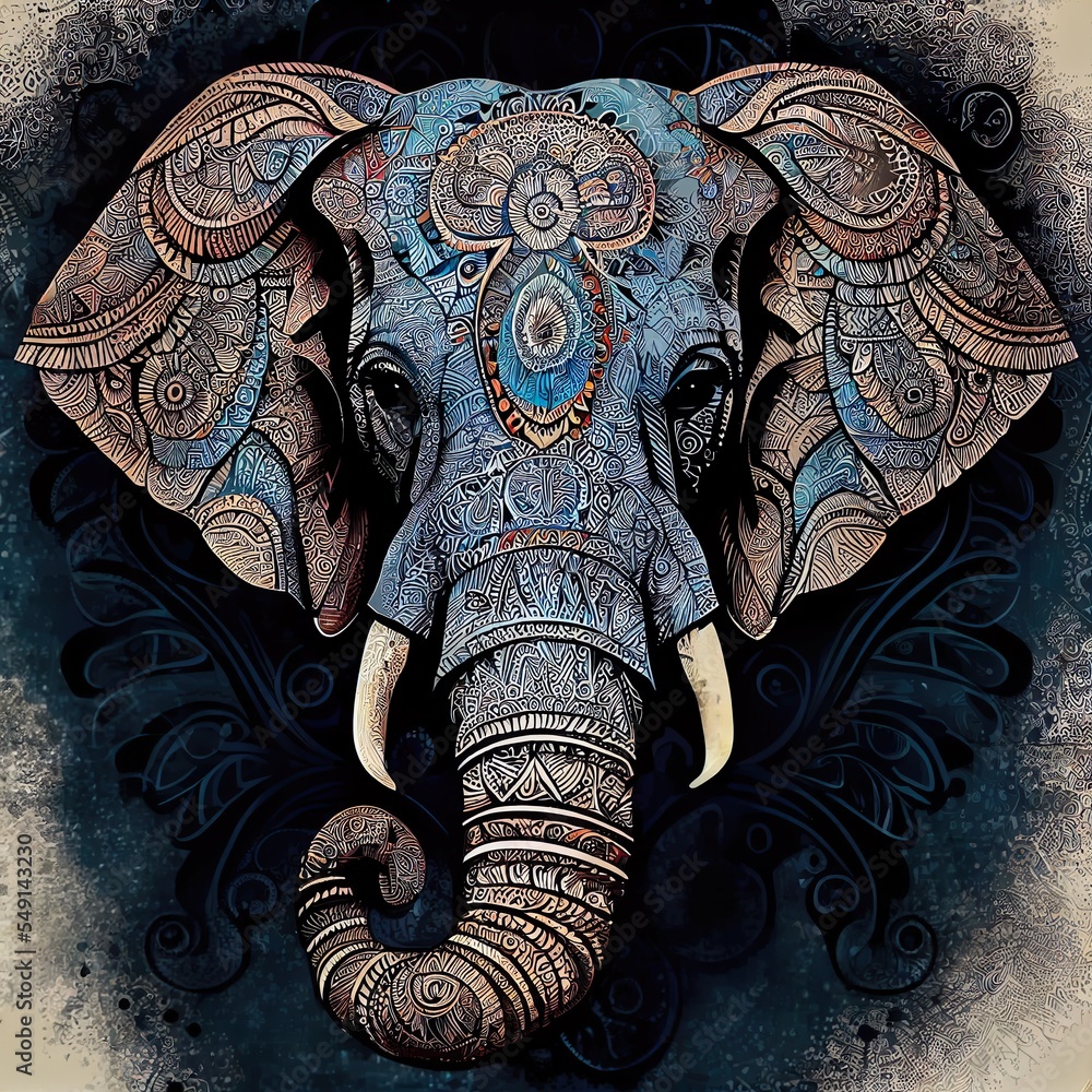nd - drawn beautiful elephan, background pattern, illustration with sleeve style