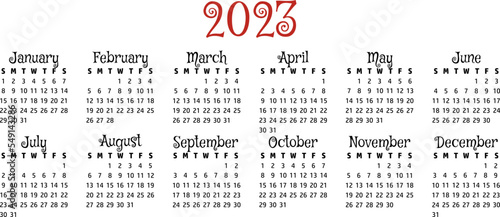 2023 year 12 month calendar vector eps photo