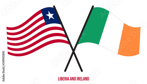 Liberia and Ireland Flags Crossed And Waving Flat Style. Official Proportion. Correct Colors.