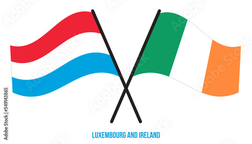 Luxembourg and Ireland Flags Crossed And Waving Flat Style. Official Proportion. Correct Colors.