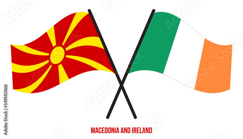 Macedonia and Ireland Flags Crossed And Waving Flat Style. Official Proportion. Correct Colors.